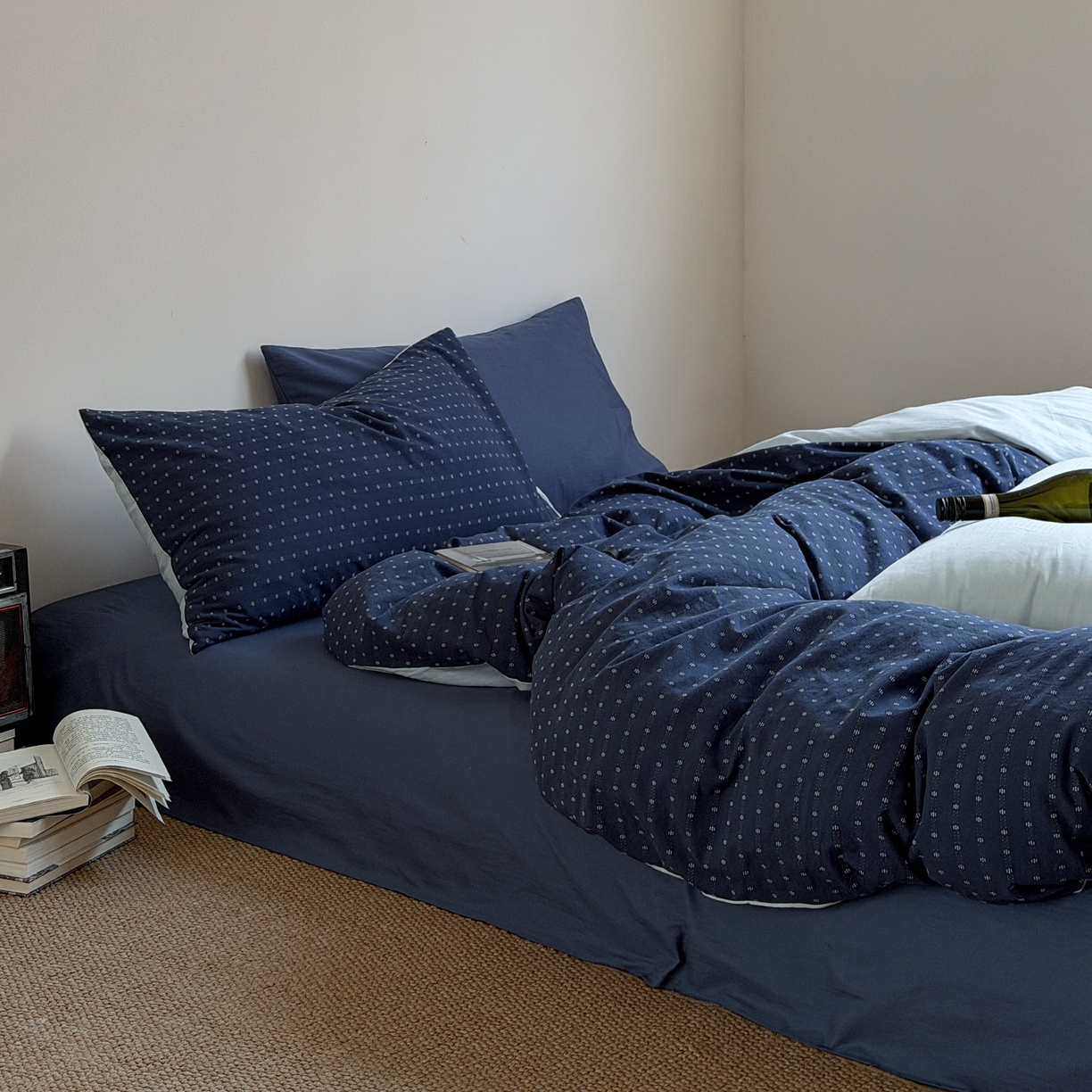 91家纺网 家纺一手货源 找家纺 蜜宿 2026新款全棉纯棉提花四件套蓝色轨迹 蓝色轨迹（枕套提花+樱兰）