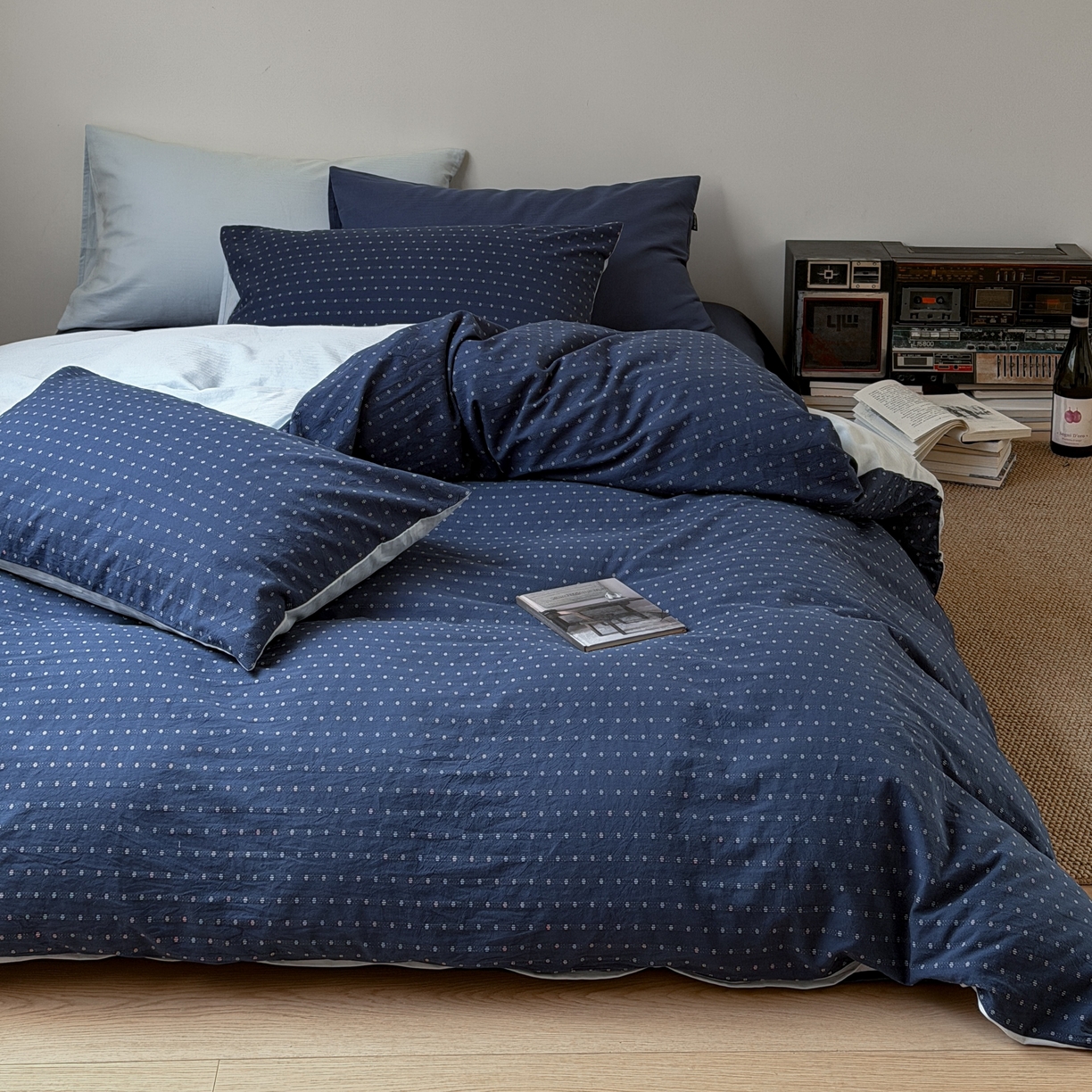 91家纺网 家纺一手货源 找家纺 蜜宿 2026新款全棉纯棉提花四件套蓝色轨迹 蓝色轨迹（枕套提花+樱兰）