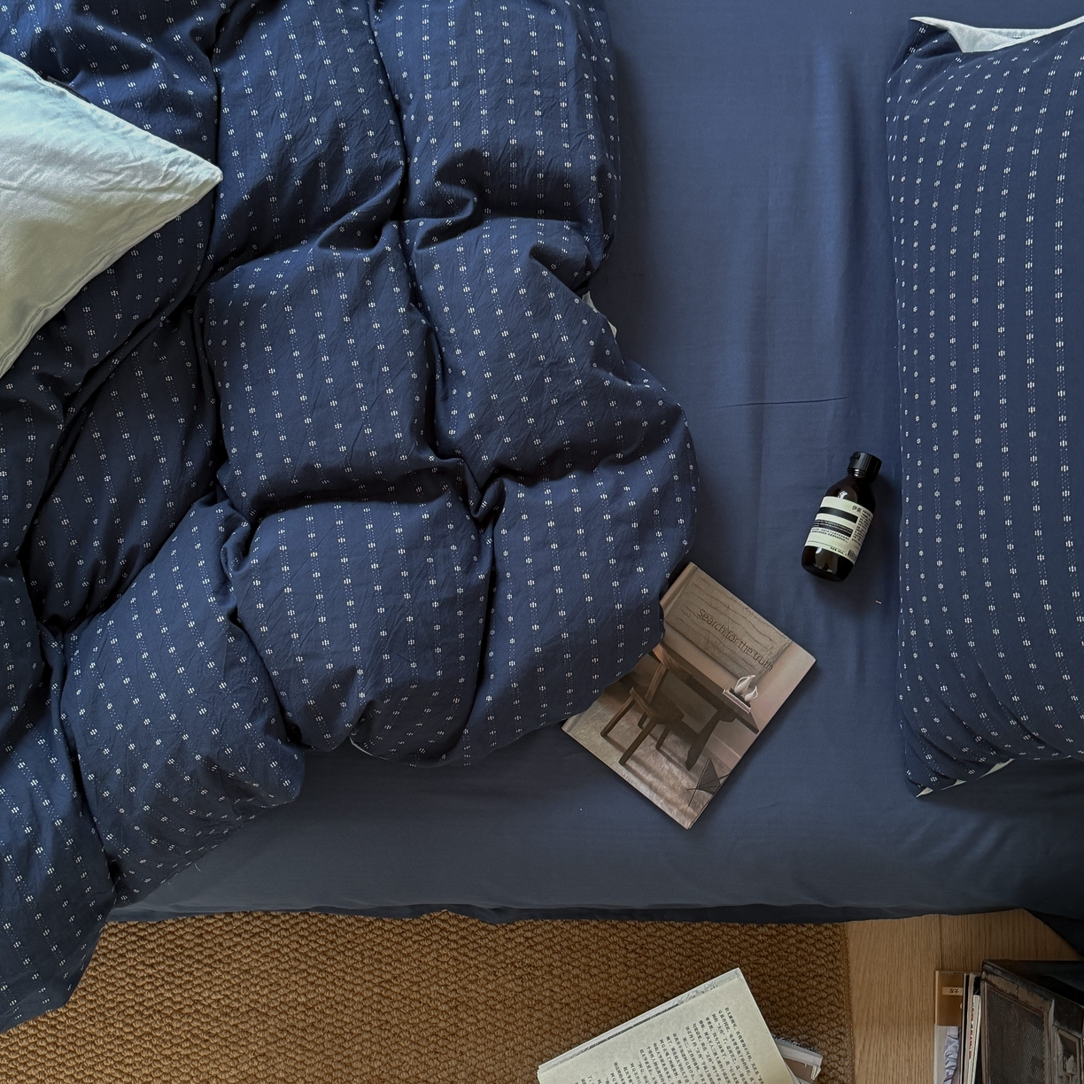 91家纺网 家纺一手货源 找家纺 蜜宿 2026新款全棉纯棉提花四件套蓝色轨迹 蓝色轨迹（枕套提花+深蓝）