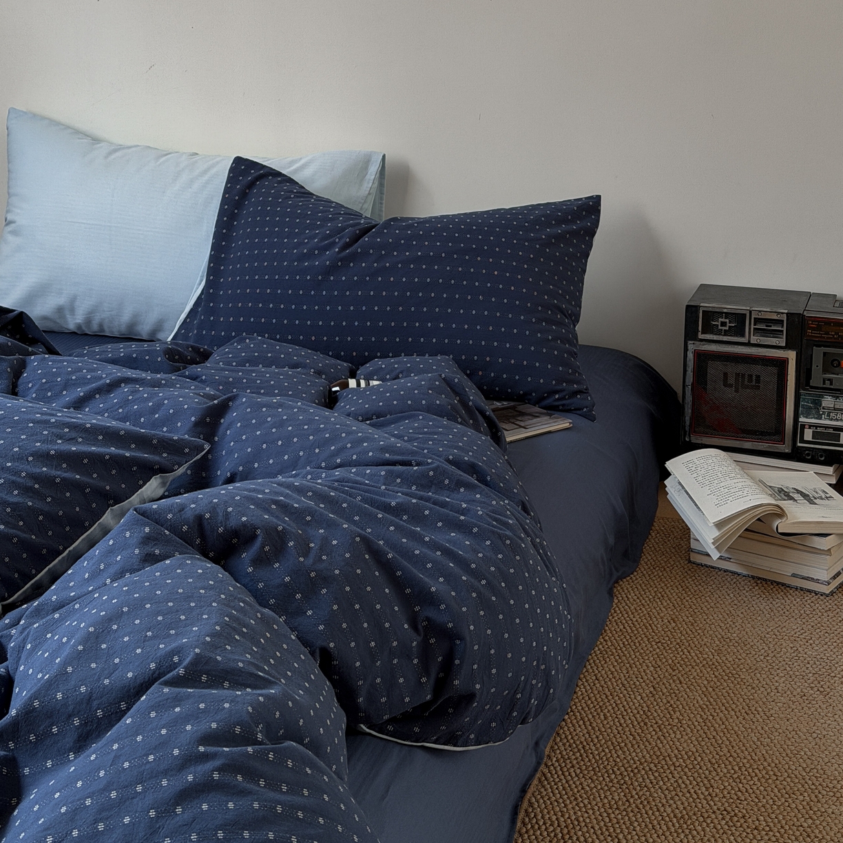 91家纺网 家纺一手货源 找家纺 蜜宿 2026新款全棉纯棉提花四件套蓝色轨迹 蓝色轨迹（枕套提花+樱兰）