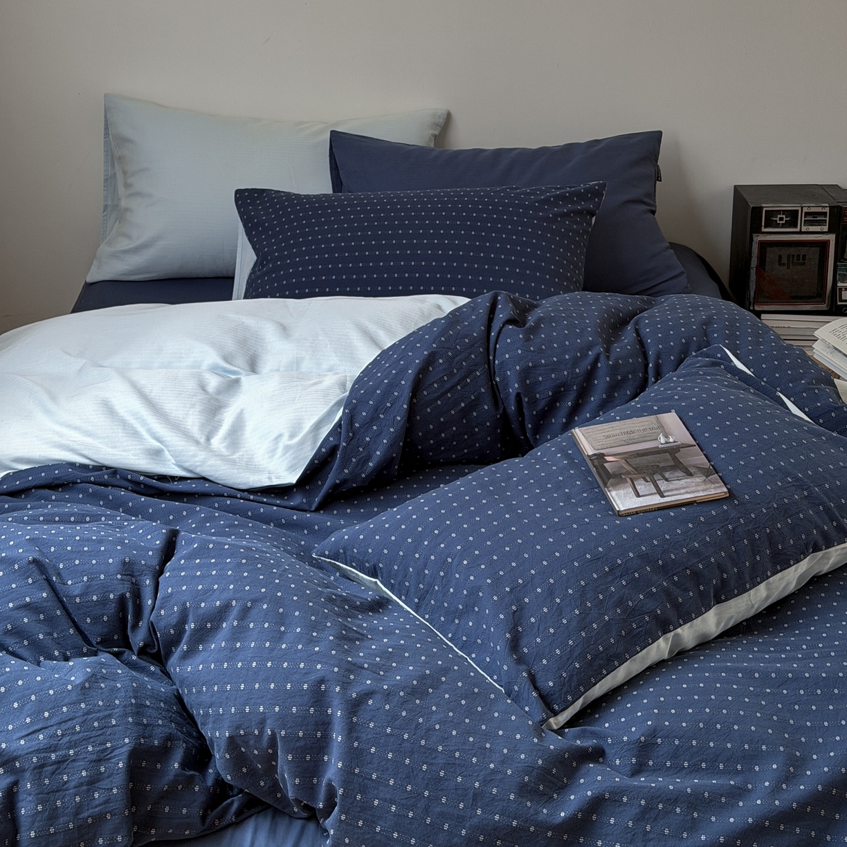 91家纺网 家纺一手货源 找家纺 蜜宿 2026新款全棉纯棉提花四件套蓝色轨迹 蓝色轨迹（枕套提花+深蓝）