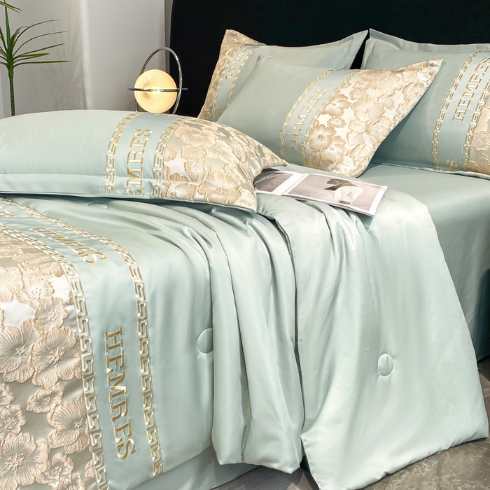 子曰 2026新款浮雕水洗真丝夏被四件套 花开朵朵-绿