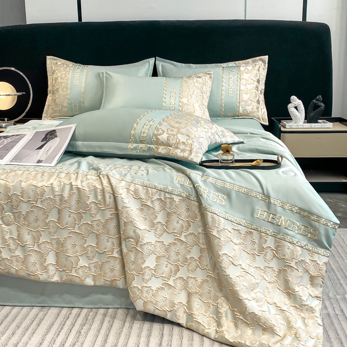 91家纺网 家纺一手货源 找家纺 子曰 2026新款浮雕水洗真丝夏被四件套 花开朵朵-绿