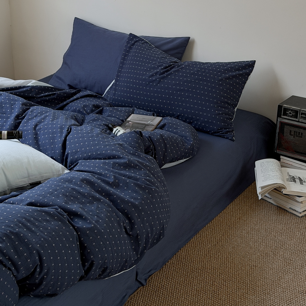 91家纺网 家纺一手货源 找家纺 蜜宿 2026新款全棉纯棉提花四件套蓝色轨迹 蓝色轨迹（枕套提花+樱兰）