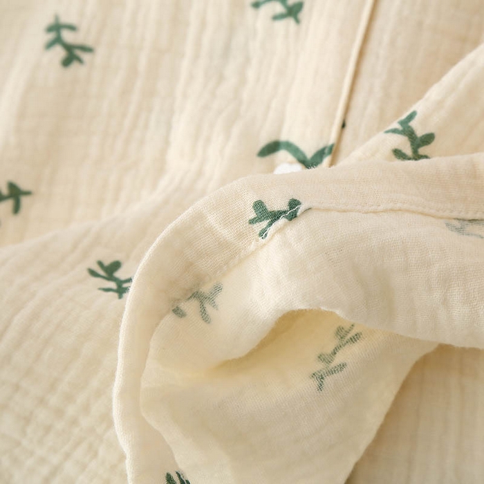 91家纺网 家纺一手货源 找家纺 （总）洛兰沙家居馆 纯棉纱布睡衣女士绉布套装双层纱布荷叶领长袖长裤家居服女套装 