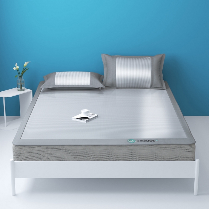 91家纺网 家纺一手货源 找家纺 YYDS网供 2026新款冰丝夏天凉席冰丝席床笠可水洗家用折叠空调软席子三件套学生宿舍-床笠款 雪山冰晶灰