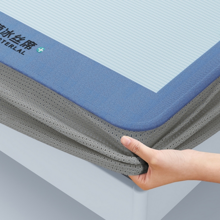 91家纺网 家纺一手货源 找家纺 YYDS网供 2026新款冰丝夏天凉席冰丝席床笠可水洗家用折叠空调软席子三件套学生宿舍-床笠款 雪山冰晶蓝