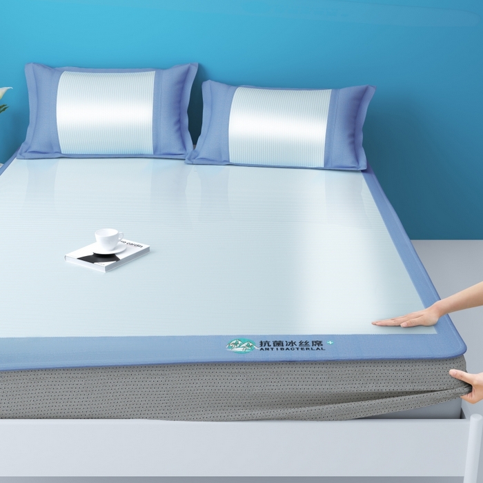 YYDS网供 2026新款冰丝夏天凉席冰丝席床笠可水洗家用折叠空调软席子三件套学生宿舍-床笠款 雪山冰晶蓝