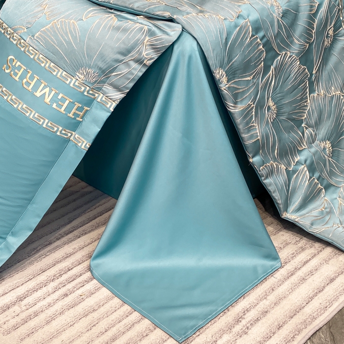 91家纺网 家纺一手货源 找家纺 子曰 2026新款浮雕水洗真丝夏被四件套 花语-蓝