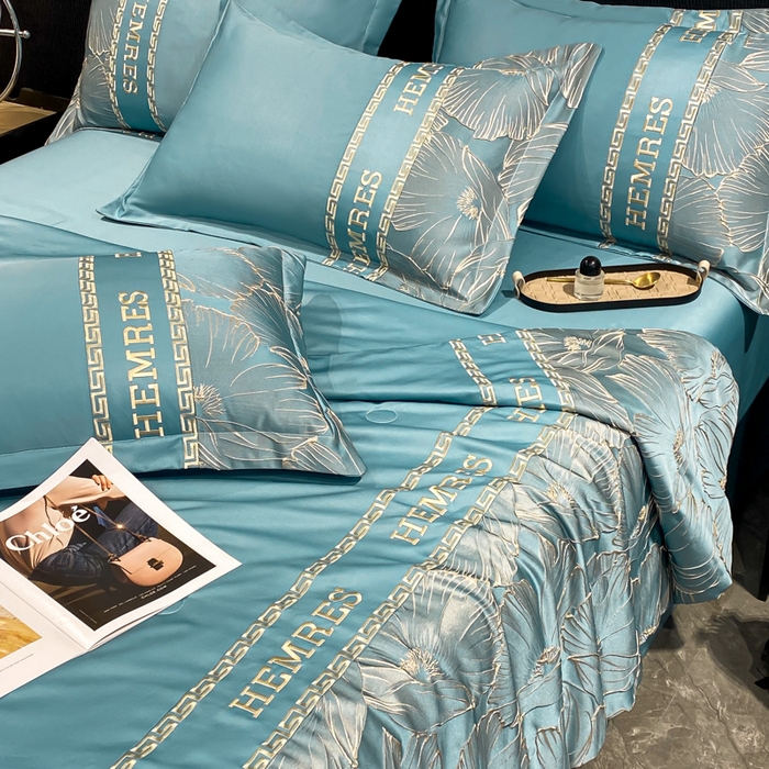 91家纺网 家纺一手货源 找家纺 子曰 2026新款浮雕水洗真丝夏被四件套 花语-蓝