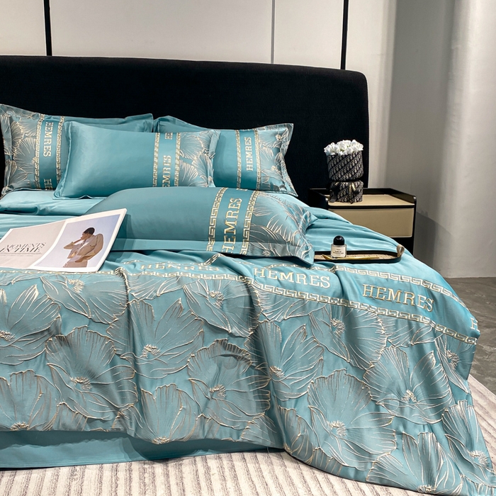 91家纺网 家纺一手货源 找家纺 子曰 2026新款浮雕水洗真丝夏被四件套 花语-蓝