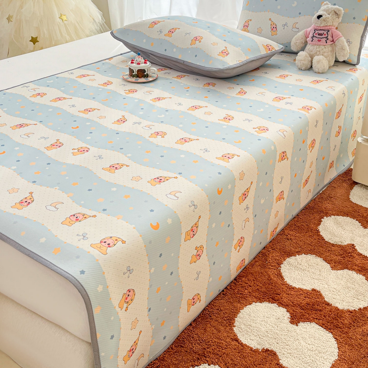 91家纺网 家纺一手货源 找家纺 川悦生活 2026新款小阪冰丝冰丝数码印花凉席大床 席数星星