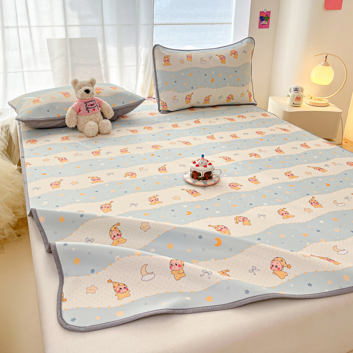 91家纺网 家纺一手货源 找家纺 川悦生活 2026新款小阪冰丝冰丝数码印花凉席大床 席数星星