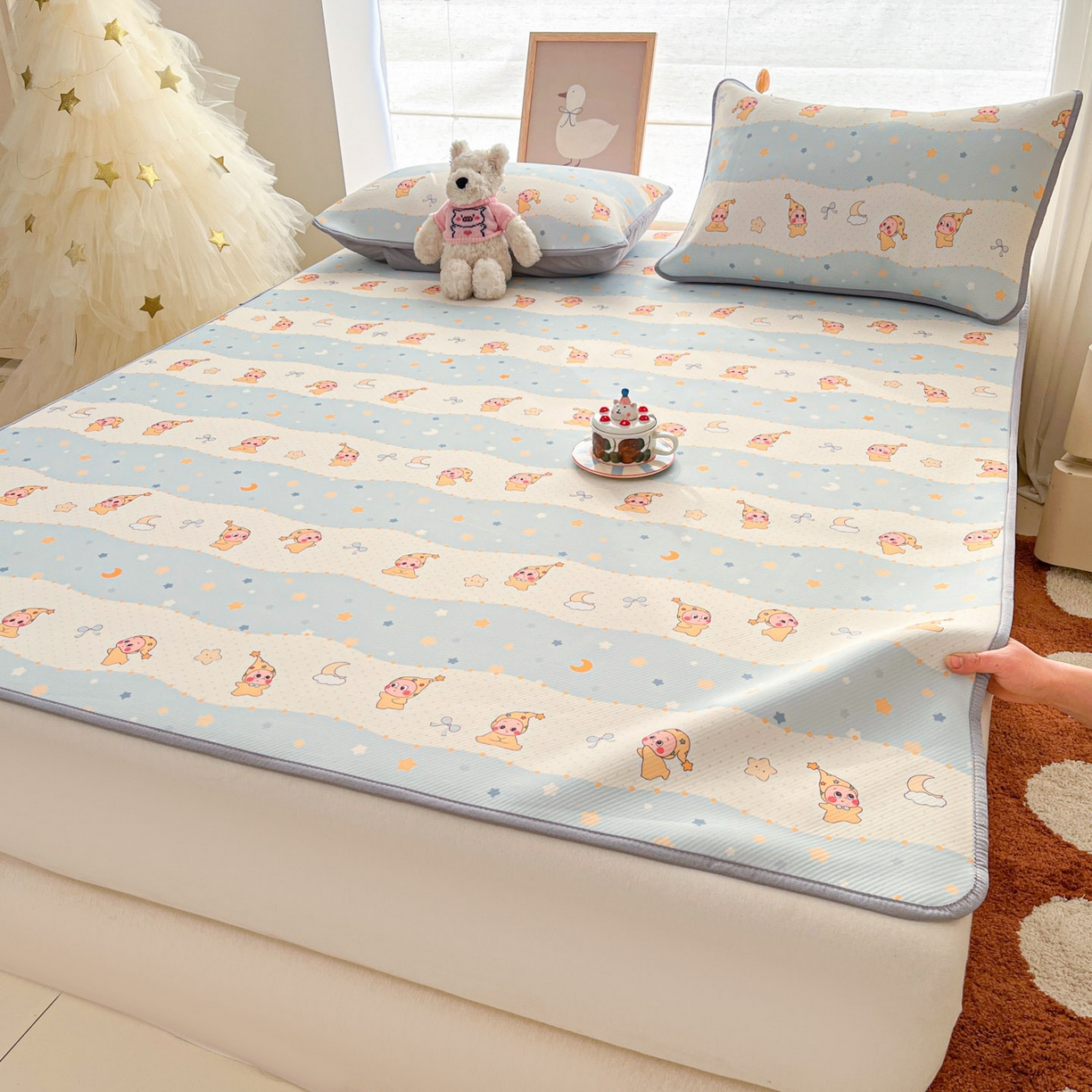 91家纺网 家纺一手货源 找家纺 川悦生活 2026新款小阪冰丝冰丝数码印花凉席大床 席数星星