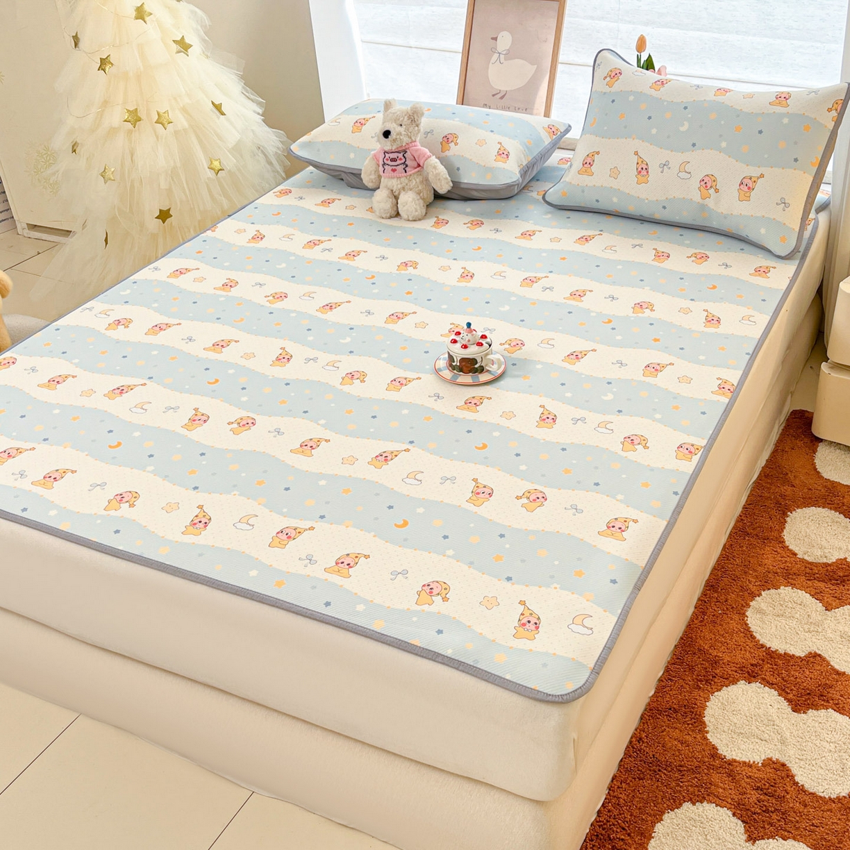 91家纺网 家纺一手货源 找家纺 川悦生活 2026新款小阪冰丝冰丝数码印花凉席大床 席数星星