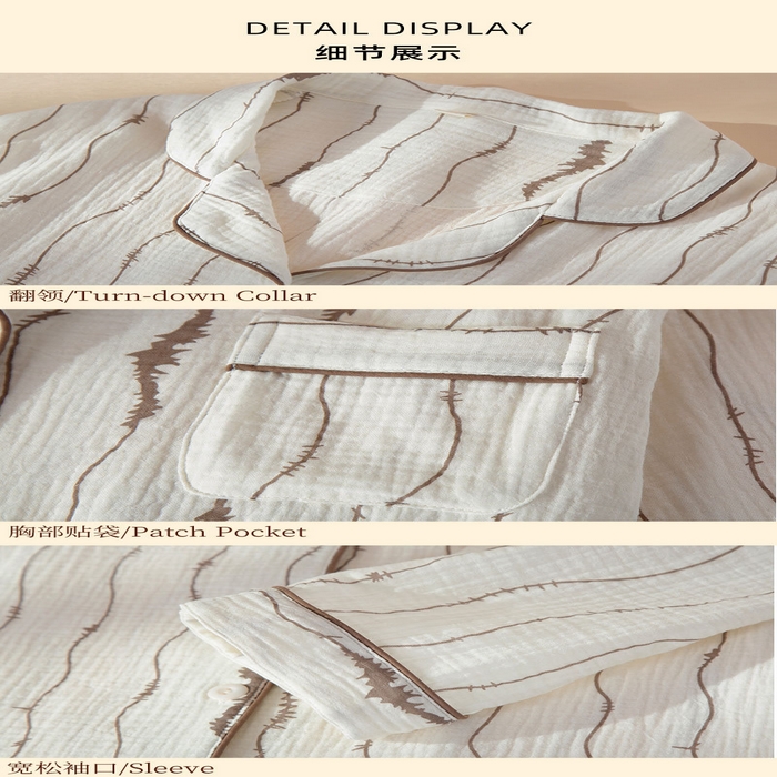 91家纺网 家纺一手货源 找家纺 （总）洛兰沙家居馆 26春季新款睡衣韩国ins家居服棕色大波浪纹长袖长裤女士居家套装