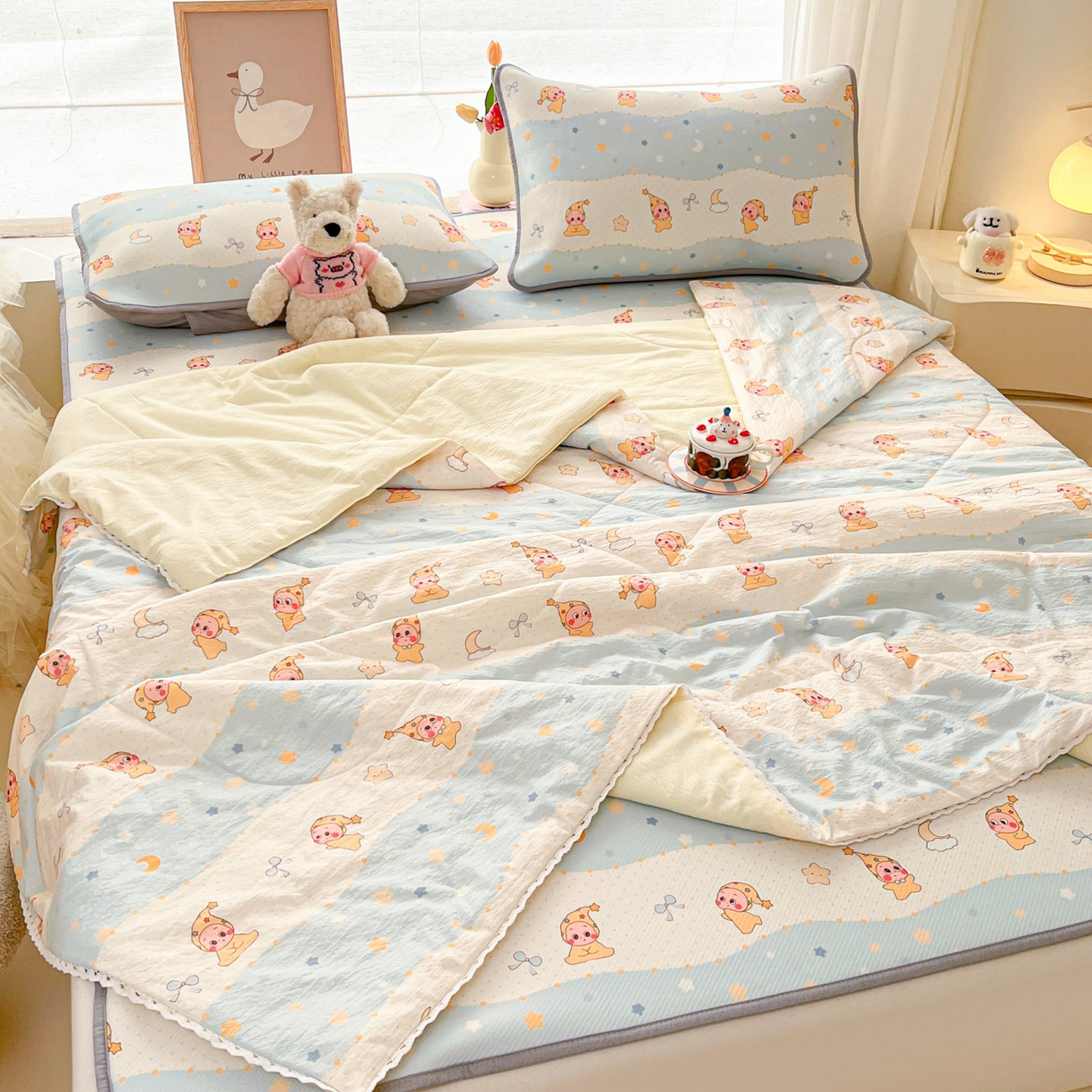 91家纺网 家纺一手货源 找家纺 川悦生活 2026新款小阪冰丝冰丝数码印花凉席大床 席数星星