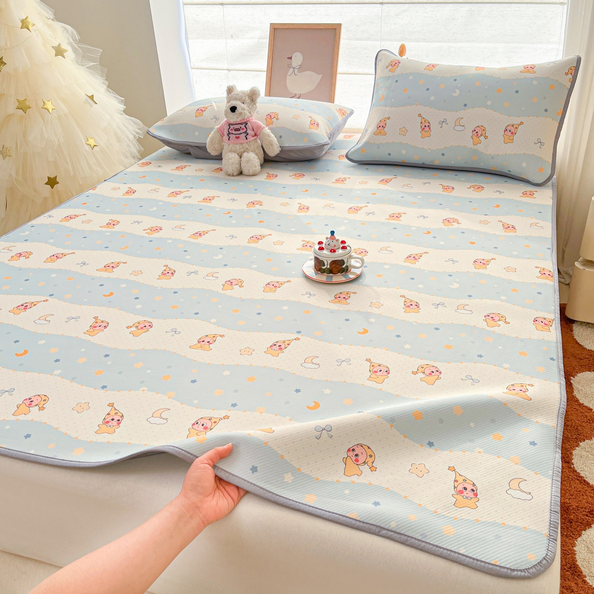 91家纺网 家纺一手货源 找家纺 川悦生活 2026新款小阪冰丝冰丝数码印花凉席大床 席数星星