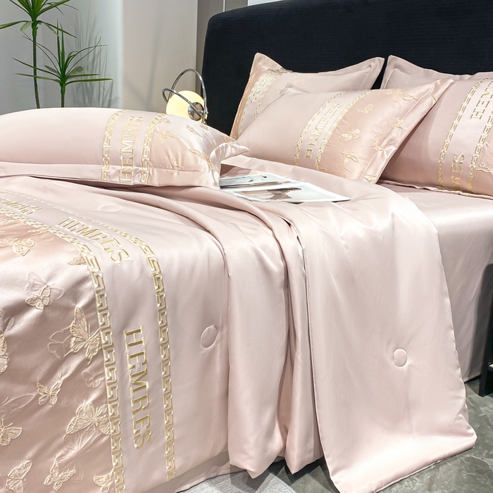 子曰 2026新款浮雕水洗真丝夏被四件套 醉蝴蝶-粉