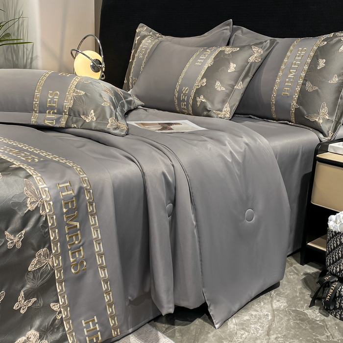 子曰 2026新款浮雕水洗真丝夏被四件套 醉蝴蝶-灰
