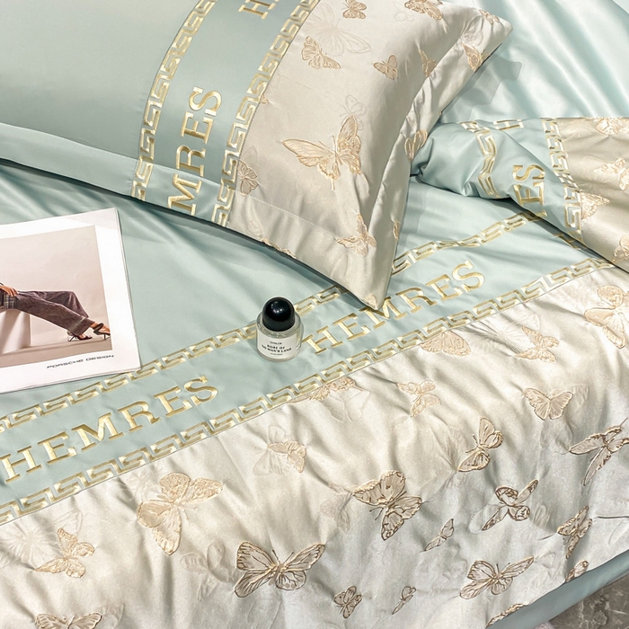 91家纺网 家纺一手货源 找家纺 子曰 2026新款浮雕水洗真丝夏被四件套 醉蝴蝶-绿