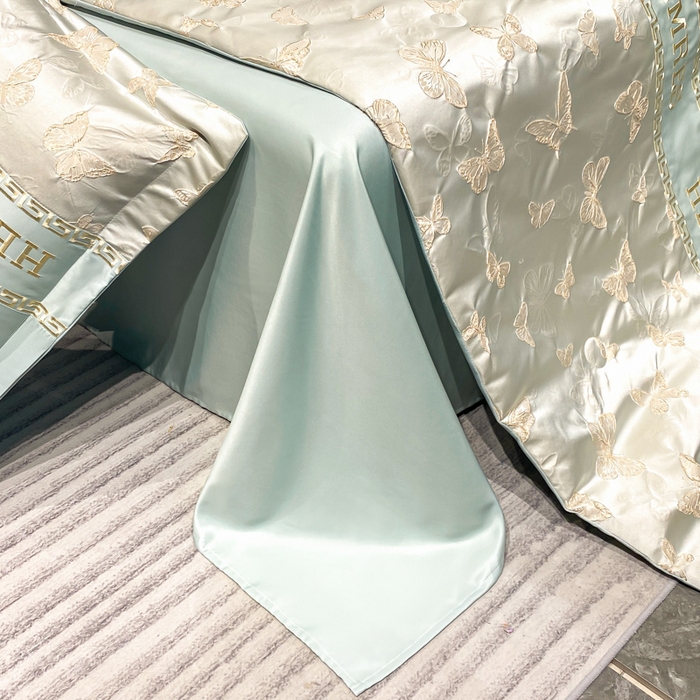 91家纺网 家纺一手货源 找家纺 子曰 2026新款浮雕水洗真丝夏被四件套 醉蝴蝶-绿