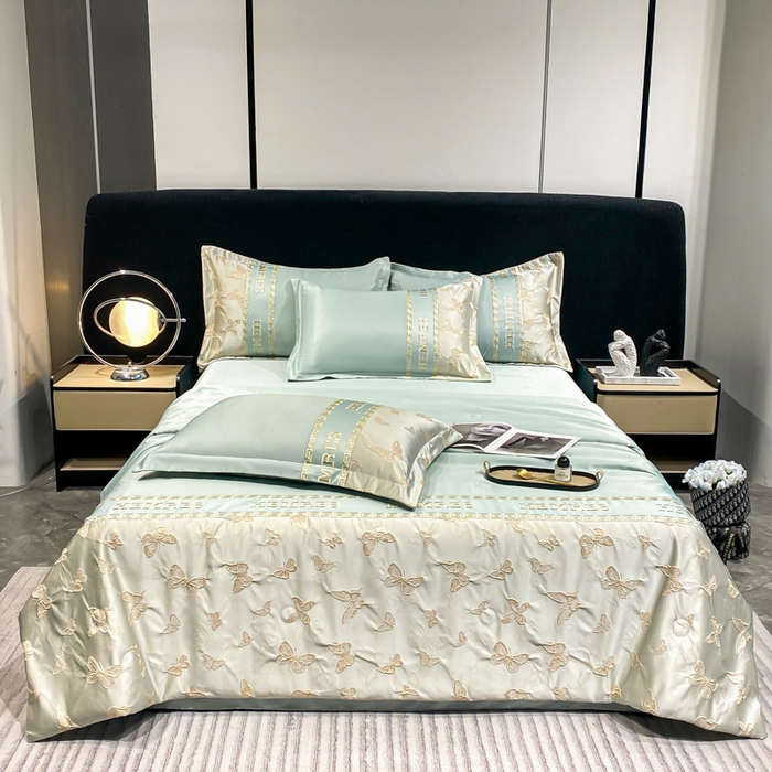 91家纺网 家纺一手货源 找家纺 子曰 2026新款浮雕水洗真丝夏被四件套 醉蝴蝶-绿