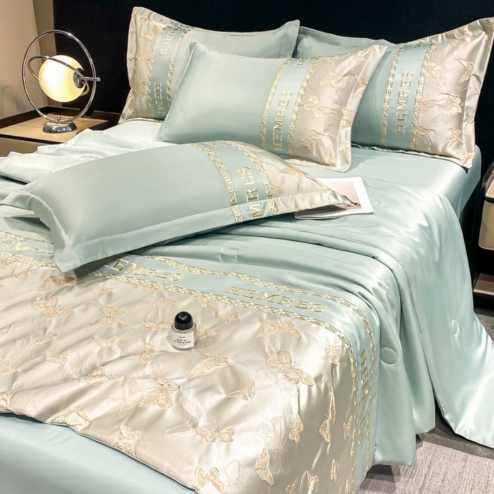 91家纺网 家纺一手货源 找家纺 子曰 2026新款浮雕水洗真丝夏被四件套 醉蝴蝶-绿