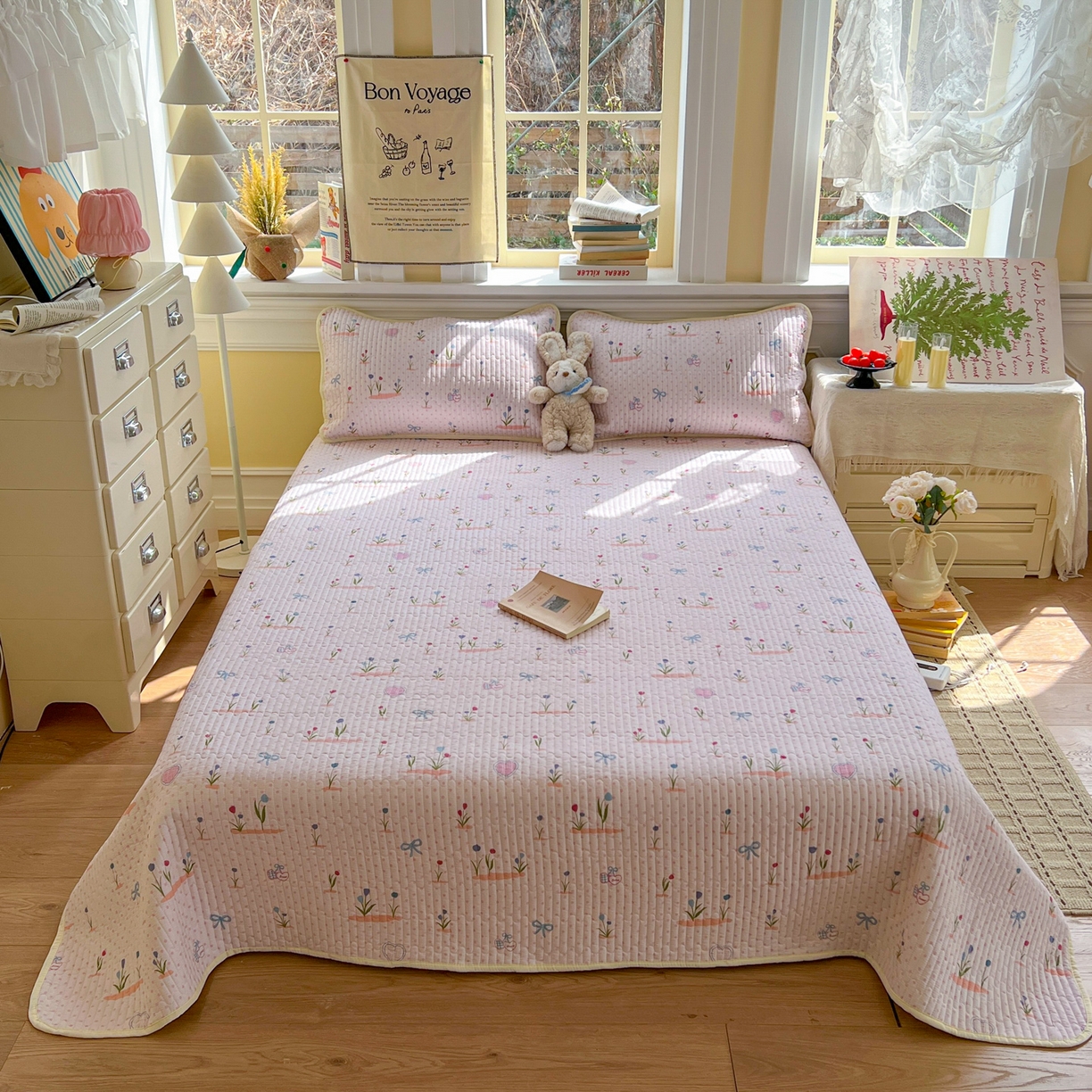 梵克保罗 2026新款A类小清新四季可用学生宿舍床单  单件夹棉炕盖床盖炕毯三件套 觅香