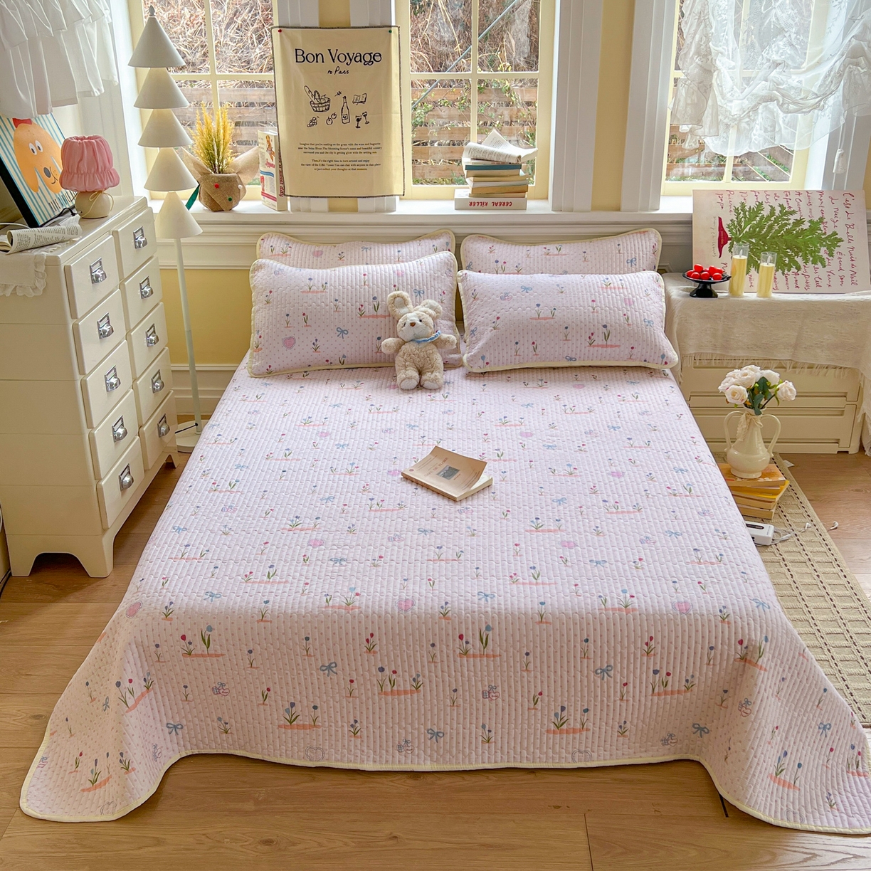 91家纺网 家纺一手货源 找家纺 梵克保罗 2026新款A类小清新四季可用学生宿舍床单  单件夹棉炕盖床盖炕毯三件套 觅香