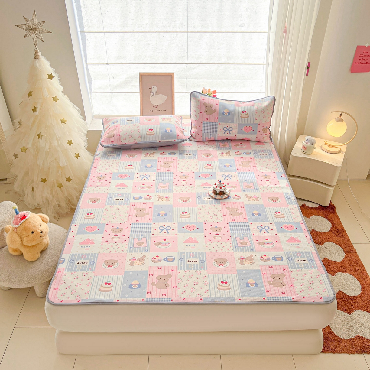 91家纺网 家纺一手货源 找家纺 川悦生活 2026新款小阪冰丝冰丝数码印花凉席大床 席甜蜜可乐