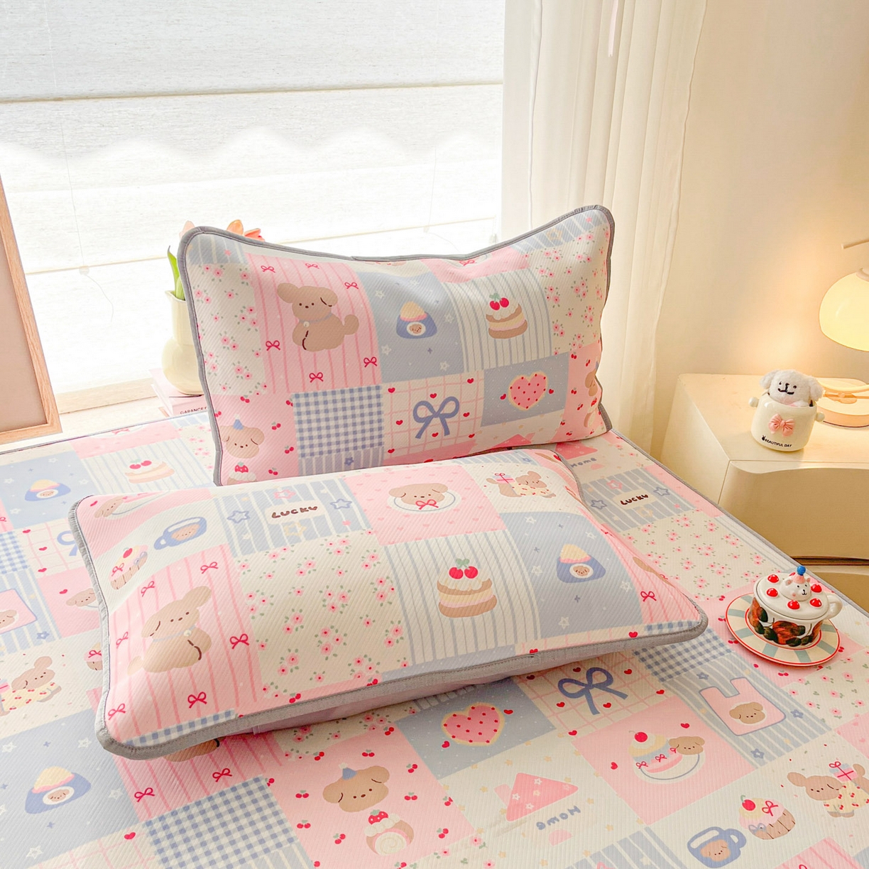 91家纺网 家纺一手货源 找家纺 川悦生活 2026新款小阪冰丝冰丝数码印花凉席大床 席甜蜜可乐