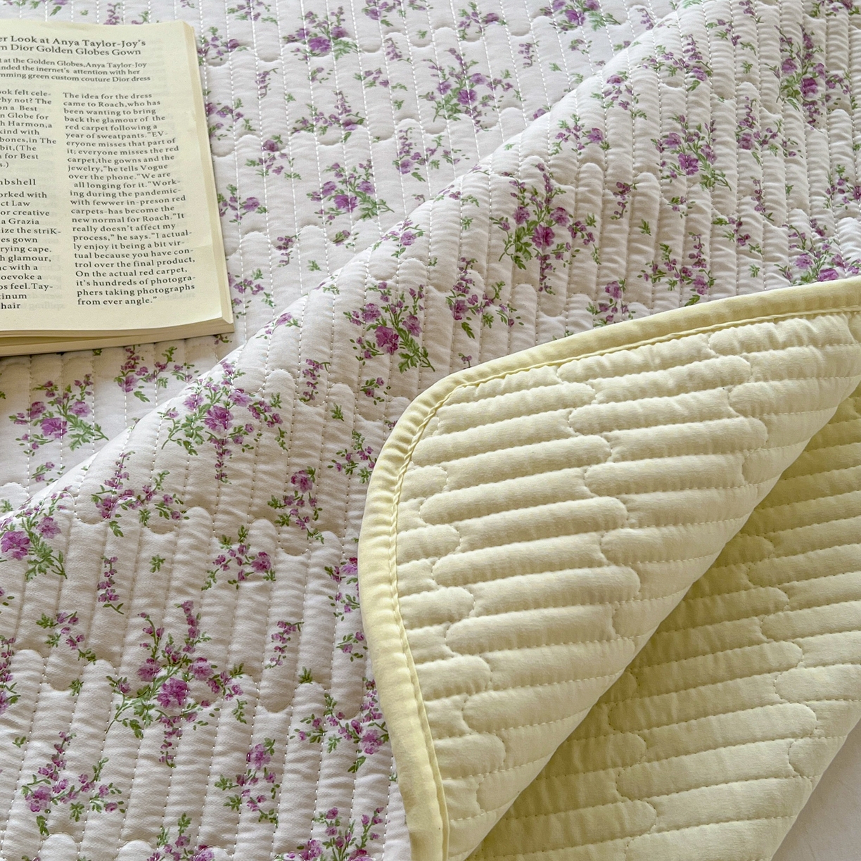 91家纺网 家纺一手货源 找家纺 梵克保罗 2026新款A类小清新四季可用学生宿舍床单  单件夹棉炕盖床盖炕毯三件套 汐春之语