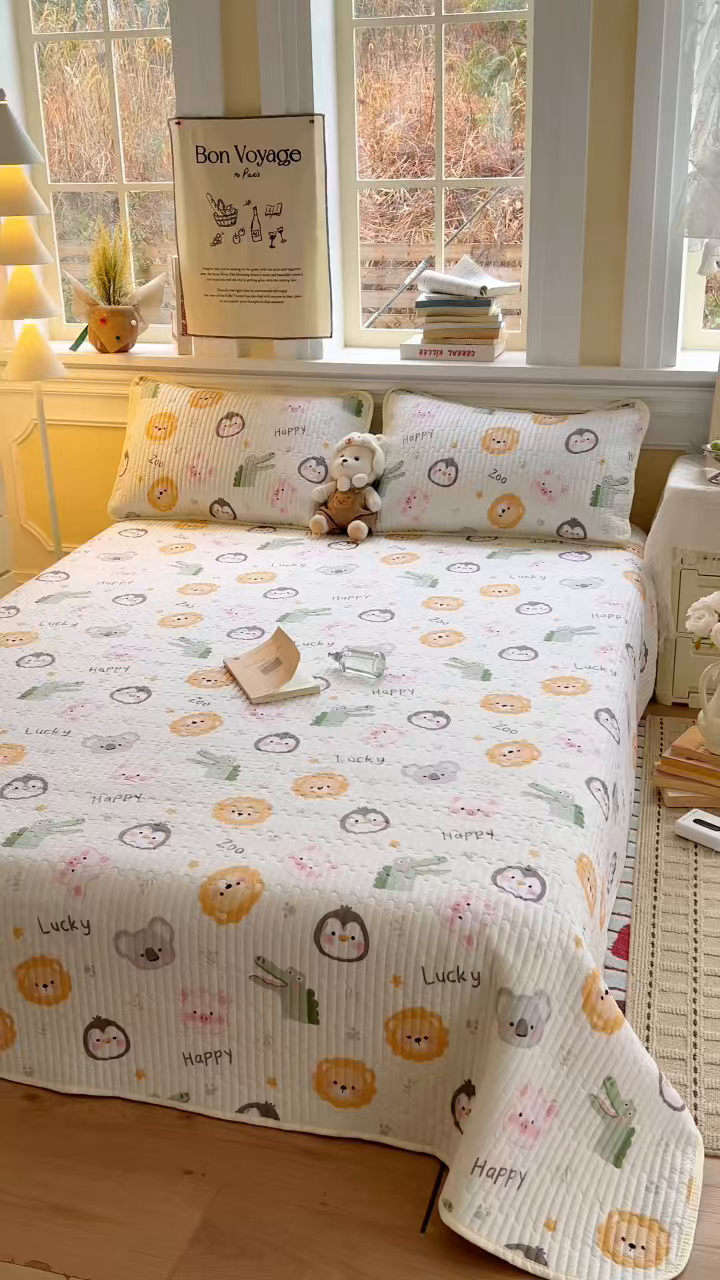 91家纺网 家纺一手货源 找家纺 梵克保罗 2026新款A类小清新四季可用学生宿舍床单  单件夹棉炕盖床盖炕毯三件套 汐春之语