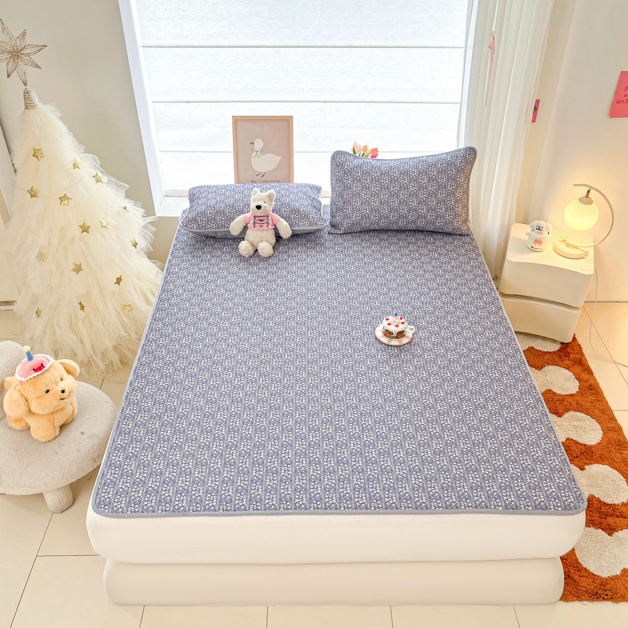 91家纺网 家纺一手货源 找家纺 川悦生活 2026新款小阪冰丝冰丝数码印花凉席大床 席西斯花圃