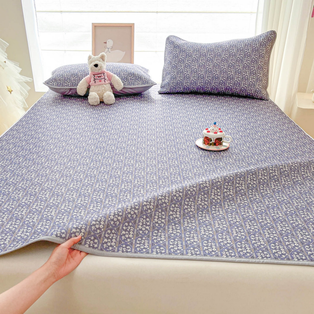 91家纺网 家纺一手货源 找家纺 川悦生活 2026新款小阪冰丝冰丝数码印花凉席大床 席西斯花圃