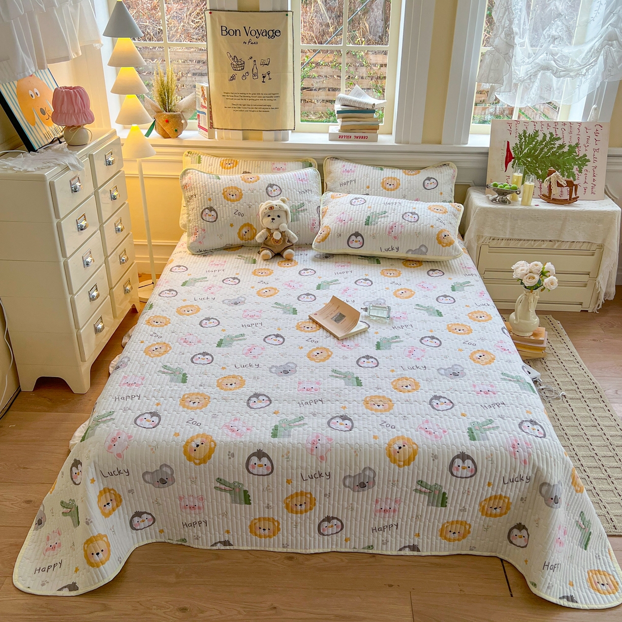 91家纺网 家纺一手货源 找家纺 梵克保罗 2026新款A类小清新四季可用学生宿舍床单  单件夹棉炕盖床盖炕毯三件套 幸运乐园