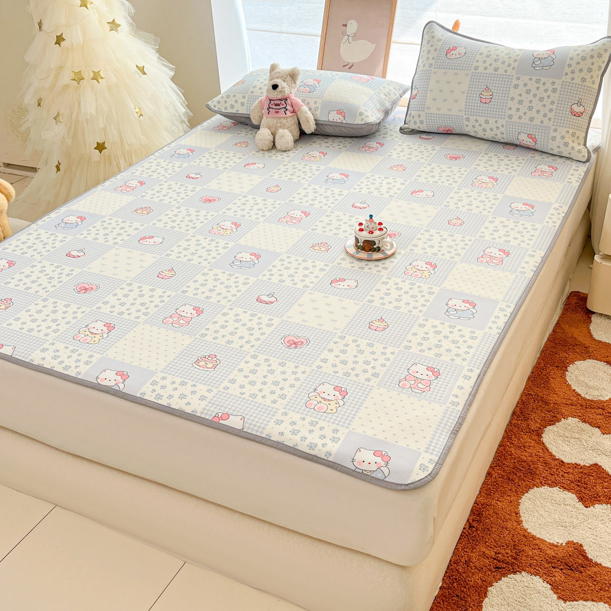 91家纺网 家纺一手货源 找家纺 川悦生活 2026新款小阪冰丝冰丝数码印花凉席大床 席小猫庄园