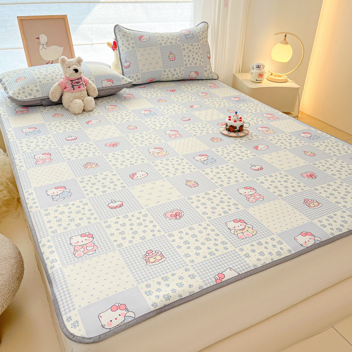 91家纺网 家纺一手货源 找家纺 川悦生活 2026新款小阪冰丝冰丝数码印花凉席大床 席小猫庄园