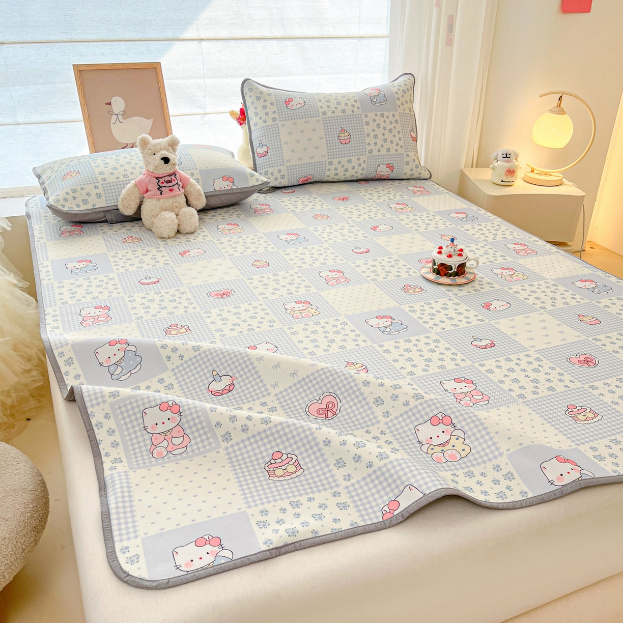 91家纺网 家纺一手货源 找家纺 川悦生活 2026新款小阪冰丝冰丝数码印花凉席大床 席小猫庄园