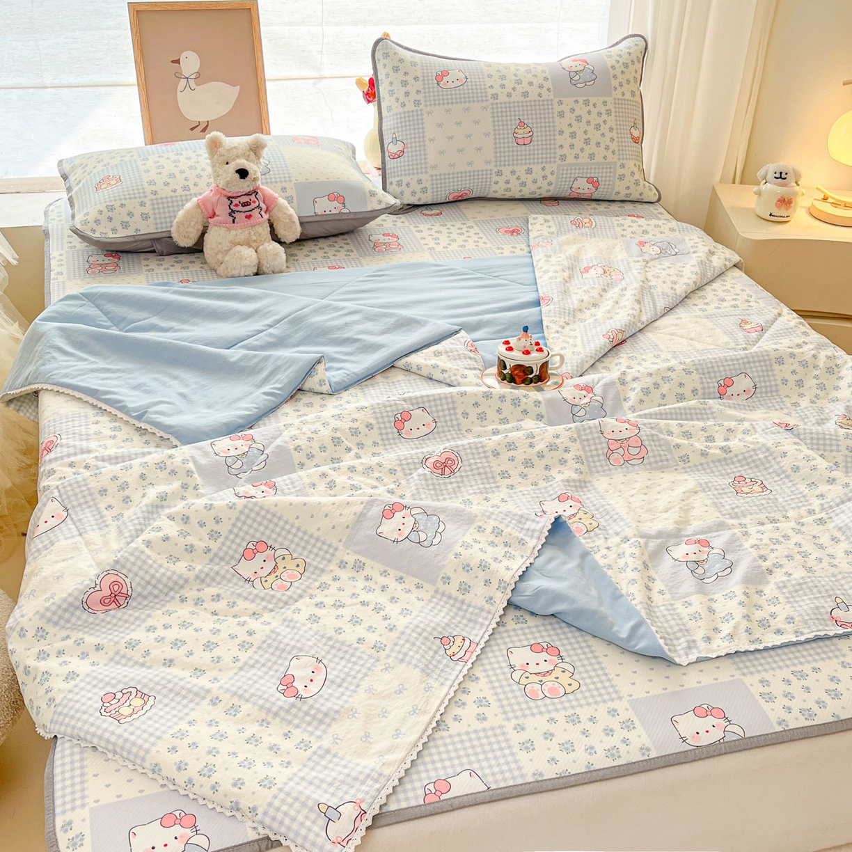 91家纺网 家纺一手货源 找家纺 川悦生活 2026新款小阪冰丝冰丝数码印花凉席大床 席小猫庄园