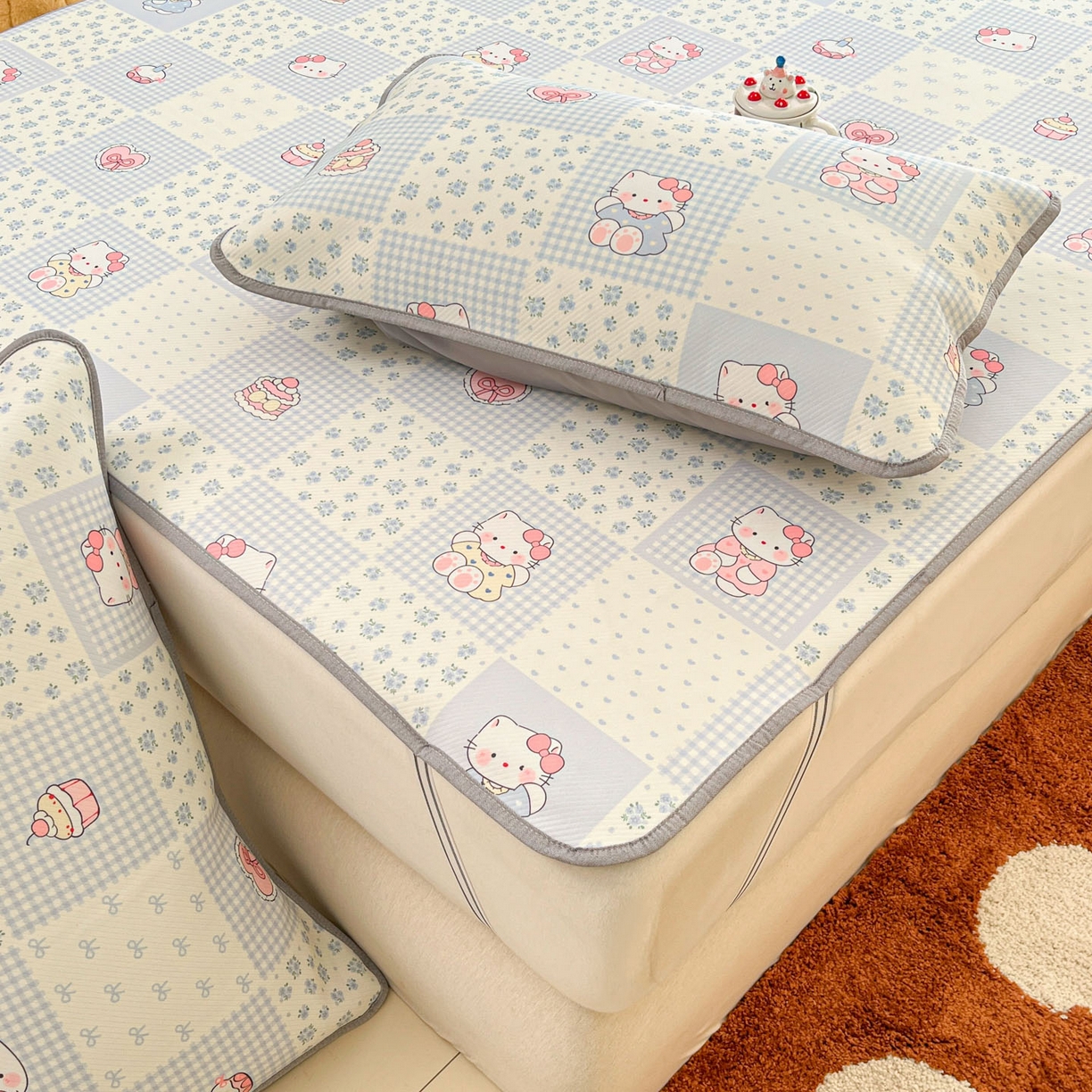 91家纺网 家纺一手货源 找家纺 川悦生活 2026新款小阪冰丝冰丝数码印花凉席大床 席小猫庄园