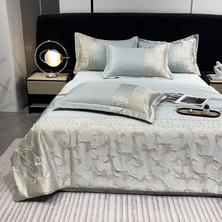 91家纺网 家纺一手货源 找家纺 子曰 2026新款浮雕水洗真丝夏被四件套 花语-绿