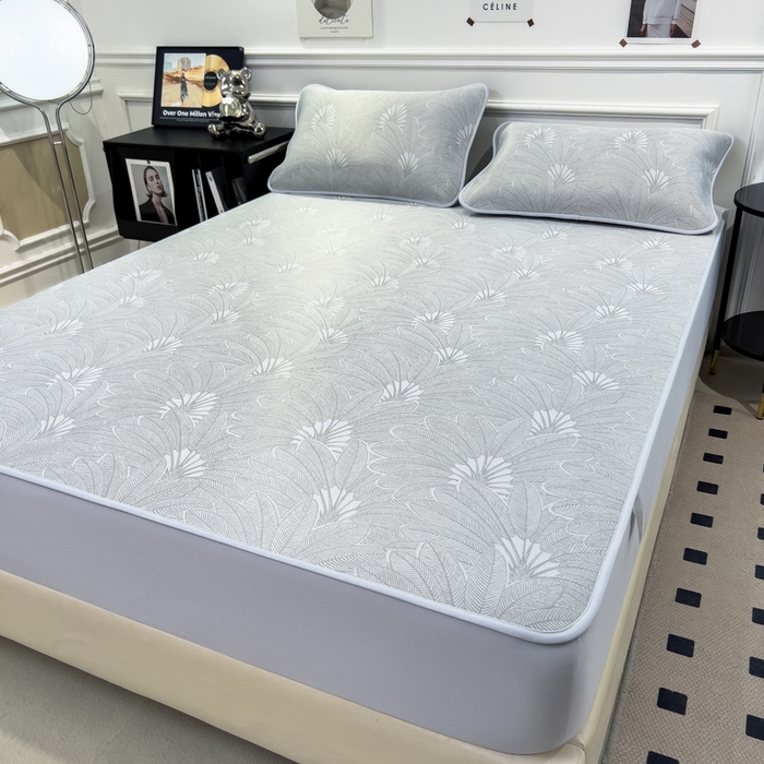 91家纺网 家纺一手货源 找家纺 （总）倾慕 2026新款提花凉感凉席床笠款三件套系列