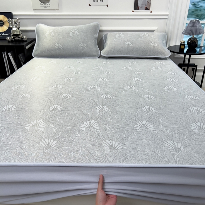 91家纺网 家纺一手货源 找家纺 （总）倾慕 2026新款提花凉感凉席床笠款三件套系列