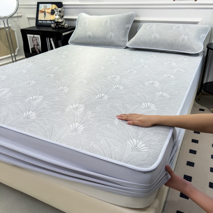 91家纺网 家纺一手货源 找家纺 （总）倾慕 2026新款提花凉感凉席床笠款三件套系列