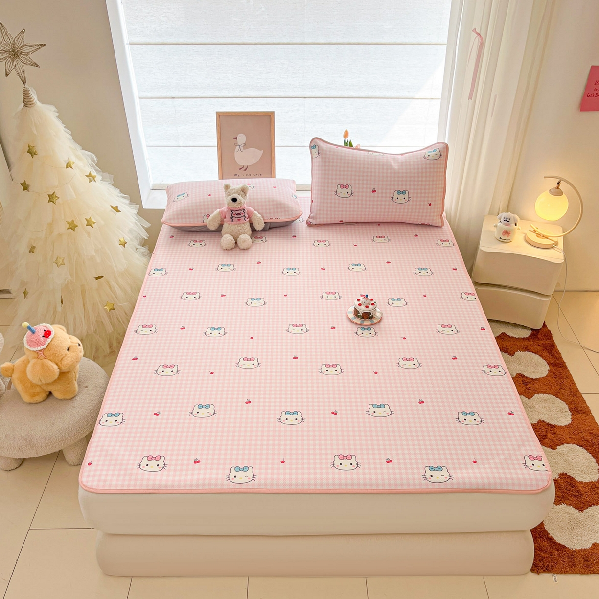 91家纺网 家纺一手货源 找家纺 川悦生活 2026新款小阪冰丝冰丝数码印花凉席大床 席樱桃小奶喵