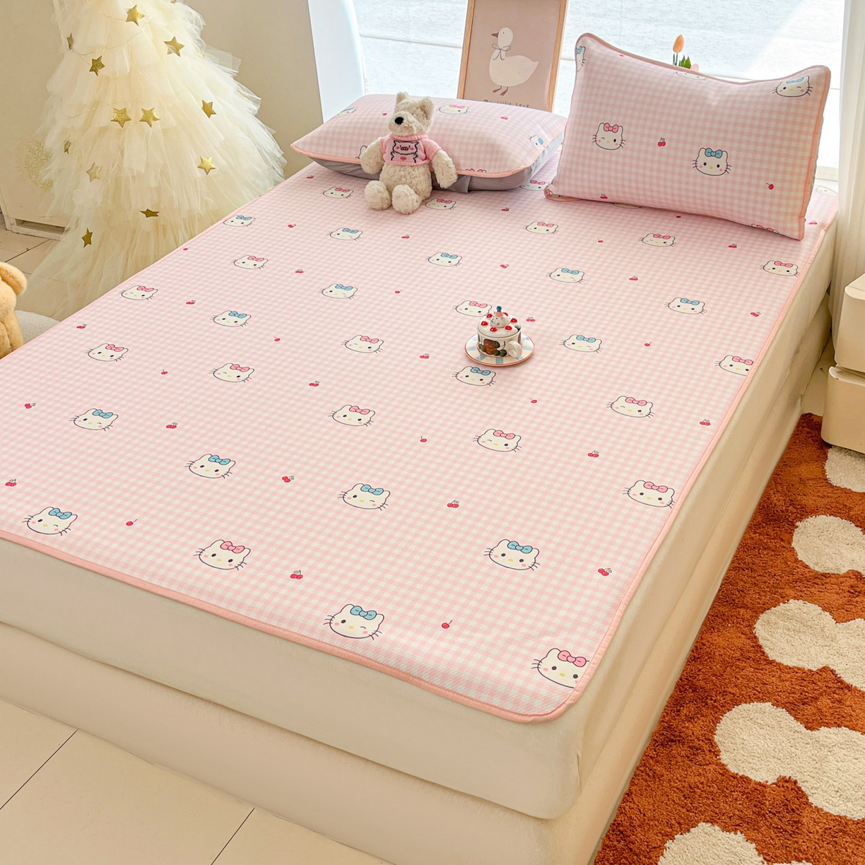 91家纺网 家纺一手货源 找家纺 川悦生活 2026新款小阪冰丝冰丝数码印花凉席大床 席樱桃小奶喵