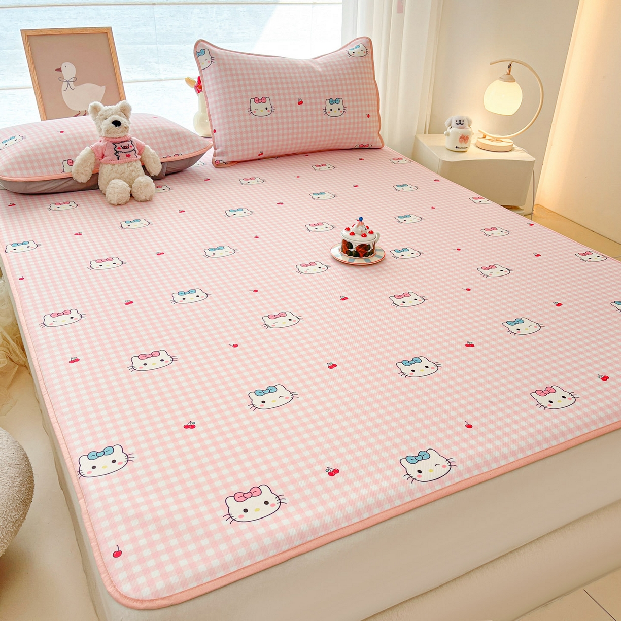 91家纺网 家纺一手货源 找家纺 川悦生活 2026新款小阪冰丝冰丝数码印花凉席大床 席樱桃小奶喵