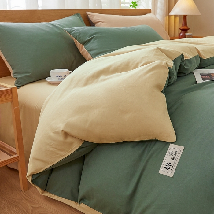 91家纺网 家纺一手货源 找家纺 恋人优选 2026新款40支13070全棉纯棉四件套 草绿+米色